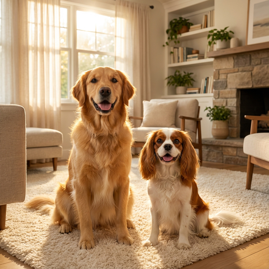 Happy dogs in a home environment